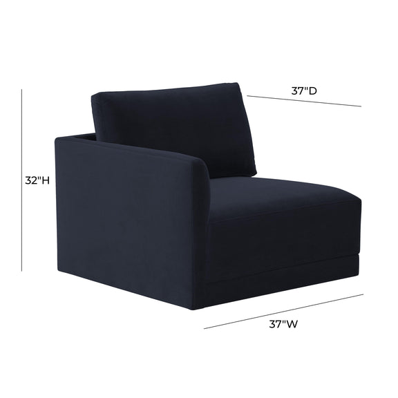 Willow Performance Velvet Modular LAF Corner Chair - Navy