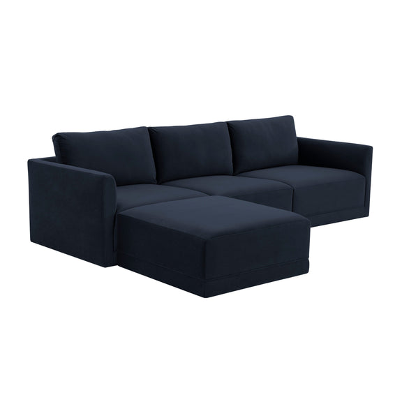 Willow 4-Piece Performance Velvet Modular Sectional - Navy