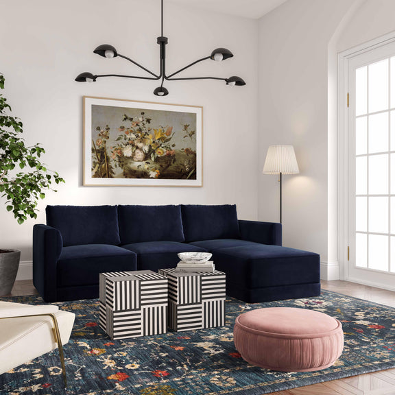 Willow 4-Piece Performance Velvet Modular Sectional - Navy