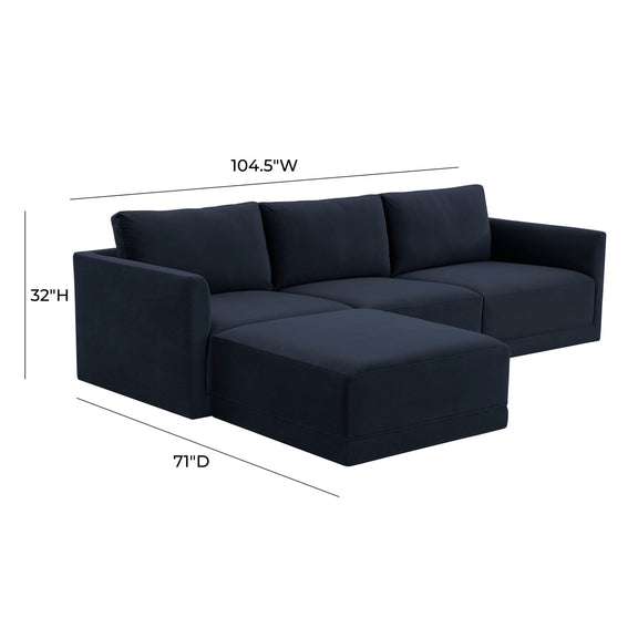 Willow 4-Piece Performance Velvet Modular Sectional - Navy