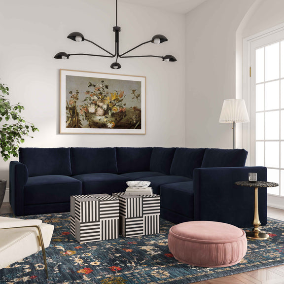 Willow 5-Piece Performance Velvet Modular L Sectional - Navy