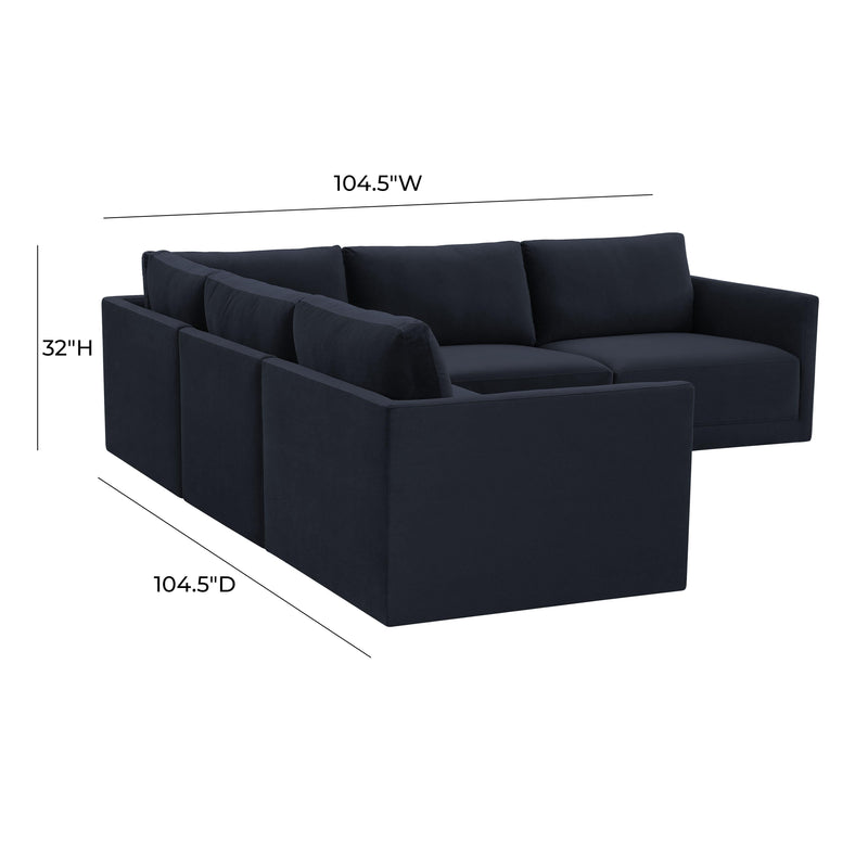 Willow 5-Piece Performance Velvet Modular L Sectional - Navy