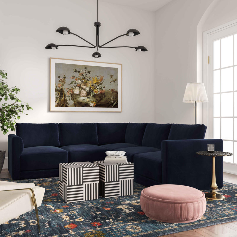 Willow Performance Velvet Modular Corner Chair - Navy