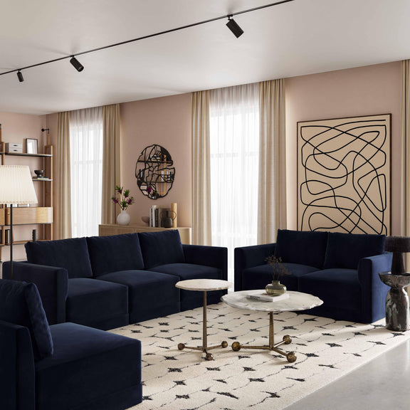 Willow 74" Performance Velvet Modular Loveseat - Navy