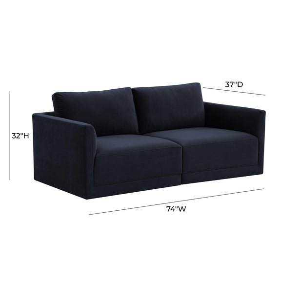 Willow 74" Performance Velvet Modular Loveseat - Navy