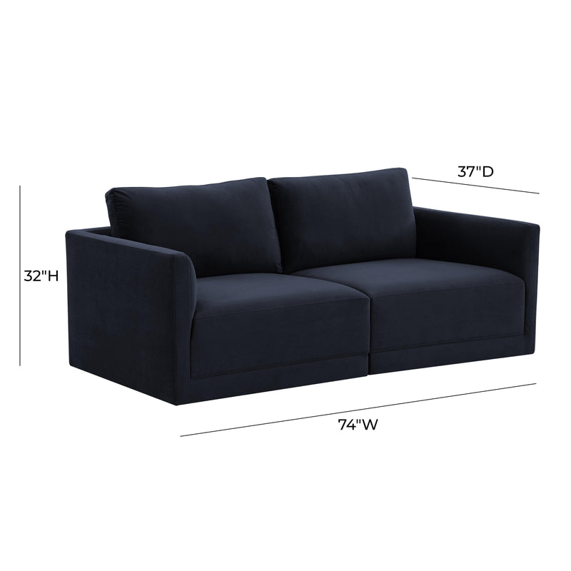 Willow 74" Performance Velvet Modular Loveseat - Navy
