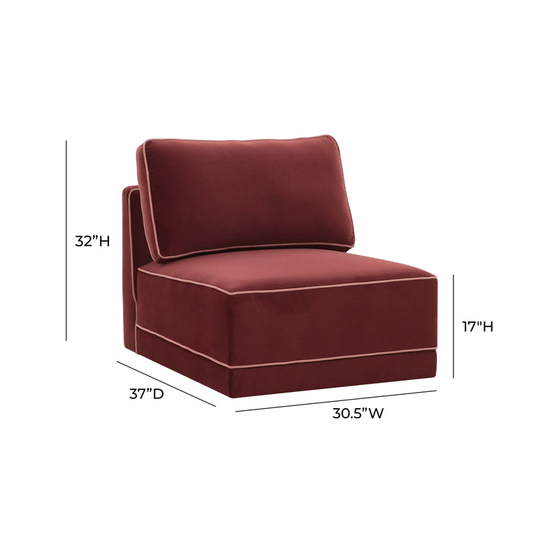 Willow Performance Velvet Modular Armless Chair - Red