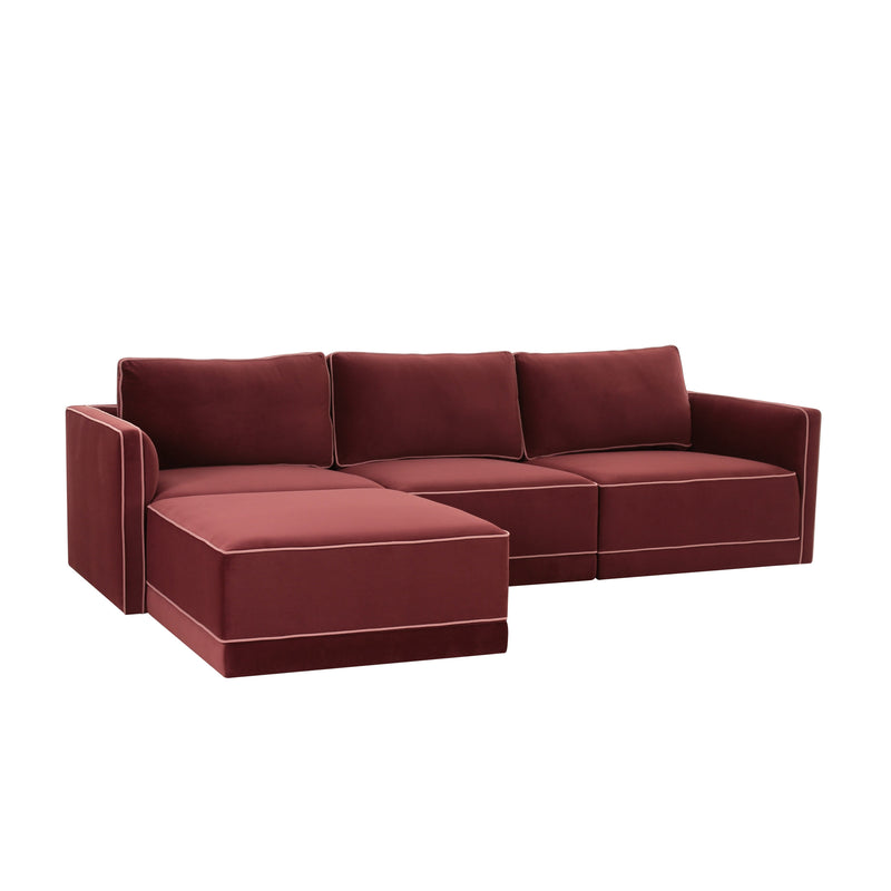 Willow 4-Piece Performance Velvet Modular Sectional - Red