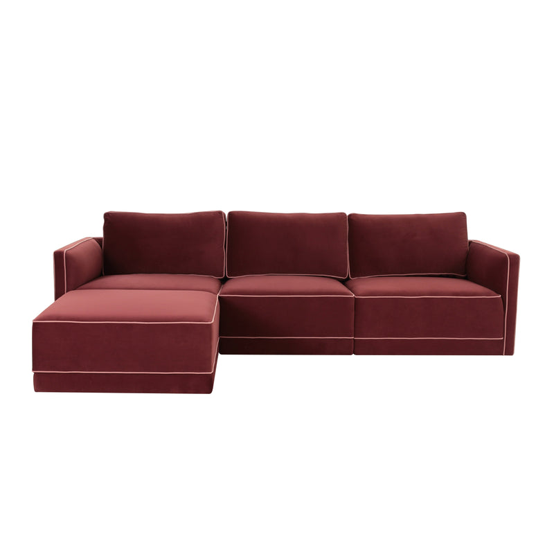 Willow 4-Piece Performance Velvet Modular Sectional - Red