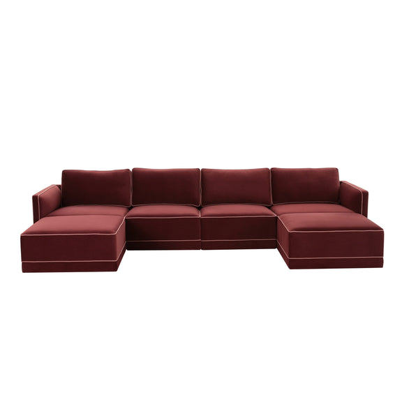 Willow 6-Piece Performance Velvet Modular U Sectional - Red