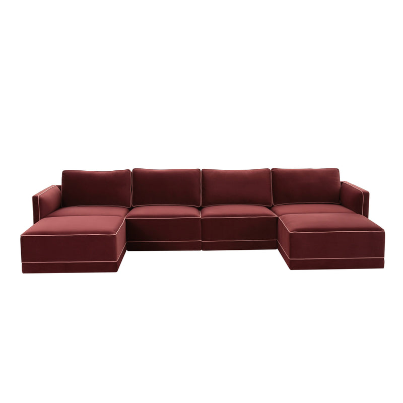 Willow 6-Piece Performance Velvet Modular U Sectional - Red