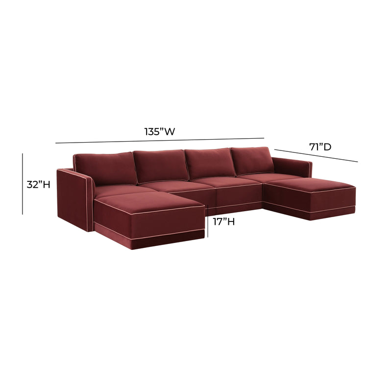 Willow 6-Piece Performance Velvet Modular U Sectional - Red