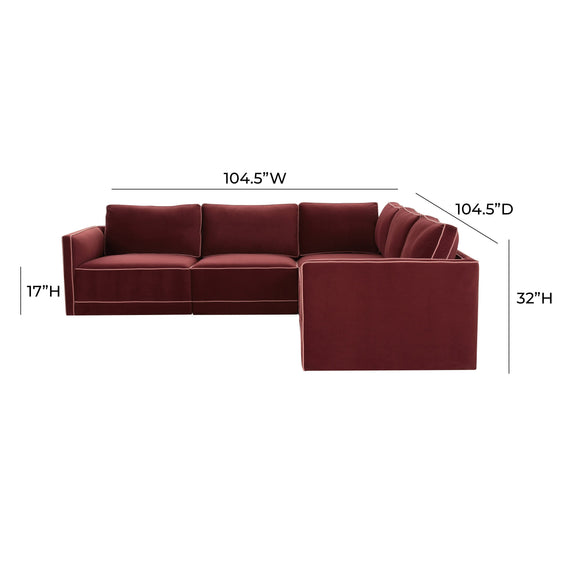 Willow 5-Piece Performance Velvet Modular L Sectional - Red