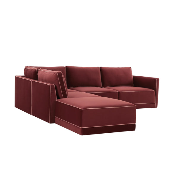 Willow 5-Piece Performance Velvet Modular Left Facing Sectional - Red