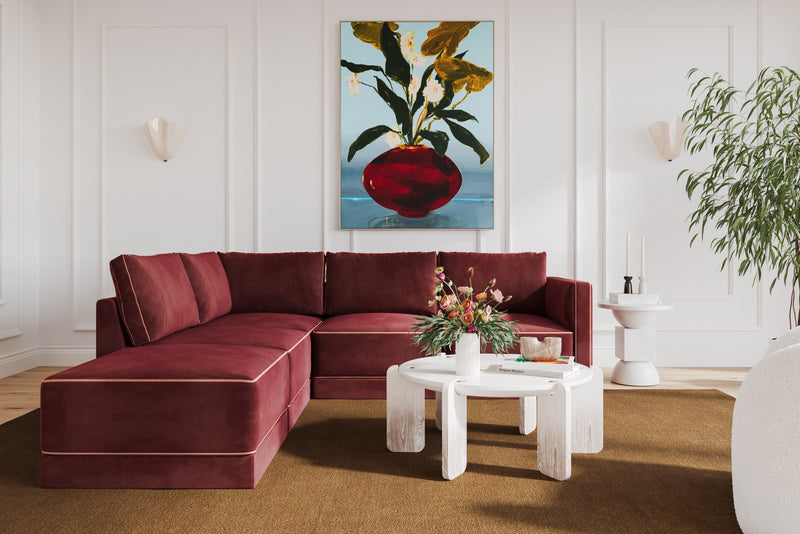 Willow 5-Piece Performance Velvet Modular Left Facing Sectional - Red