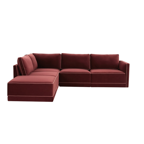 Willow 5-Piece Performance Velvet Modular Left Facing Sectional - Red