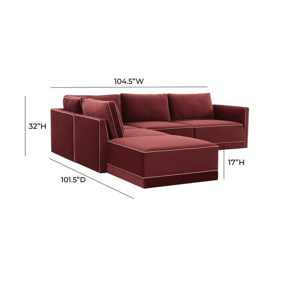 Willow 5-Piece Performance Velvet Modular Left Facing Sectional - Red