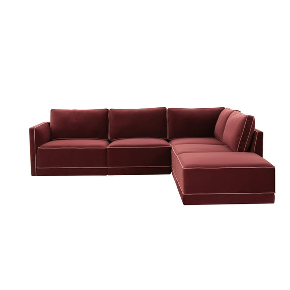 Willow 5-Piece Performance Velvet Modular Right Facing Sectional - Red