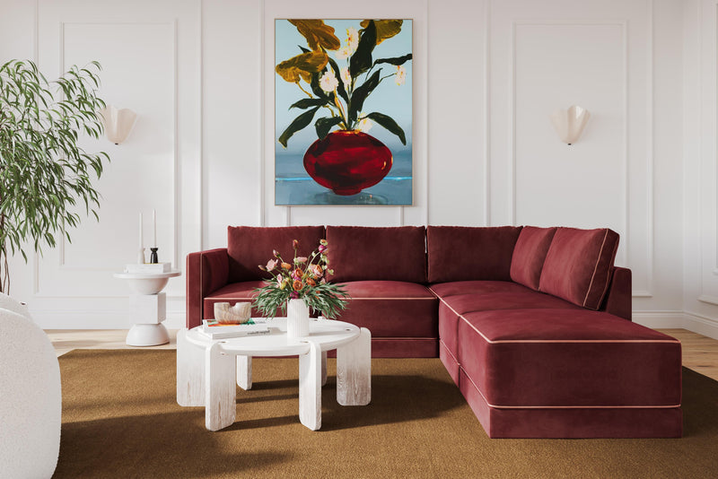 Willow 5-Piece Performance Velvet Modular Right Facing Sectional - Red