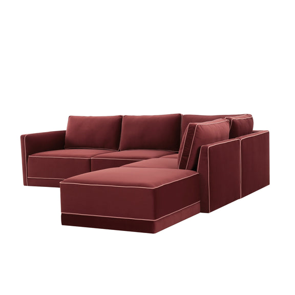 Willow 5-Piece Performance Velvet Modular Right Facing Sectional - Red
