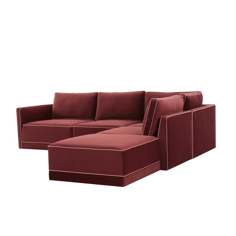 Willow 5-Piece Performance Velvet Modular Right Facing Sectional - Red