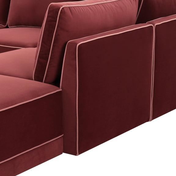 Willow 5-Piece Performance Velvet Modular Right Facing Sectional - Red