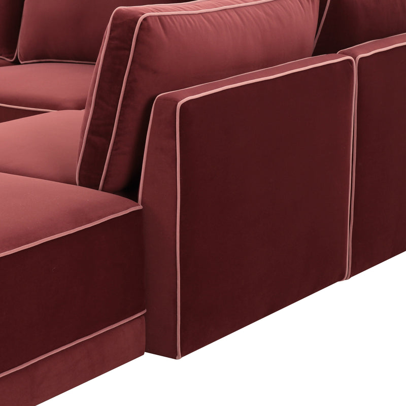 Willow 5-Piece Performance Velvet Modular Right Facing Sectional - Red