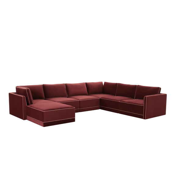 Willow 7-Piece Performance Velvet Modular Large Chaise Sectional - Red