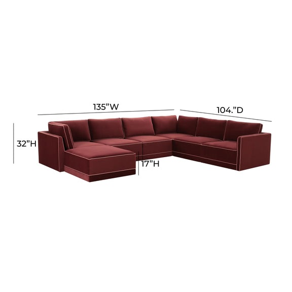 Willow 7-Piece Performance Velvet Modular Large Chaise Sectional - Red
