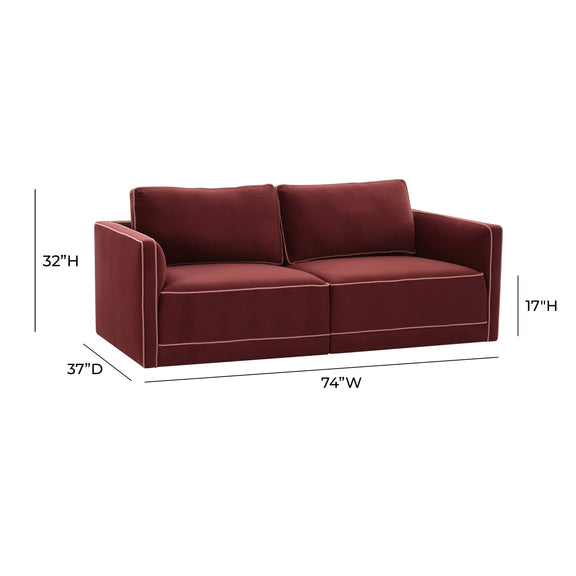Willow 74" Performance Velvet Modular Loveseat - Red