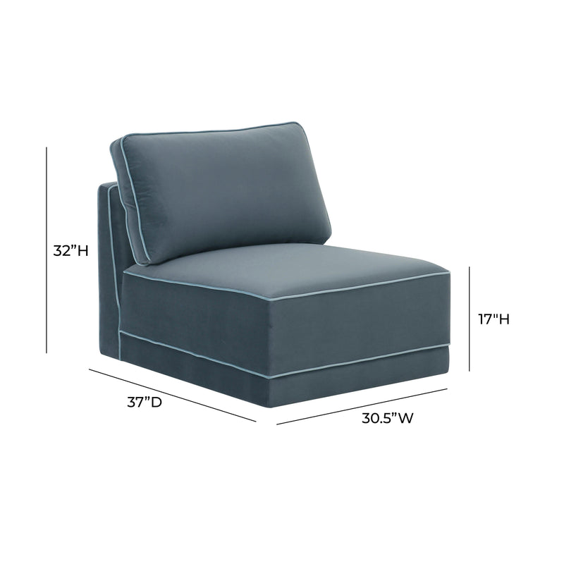 Willow Performance Velvet Modular Armless Chair - Blue