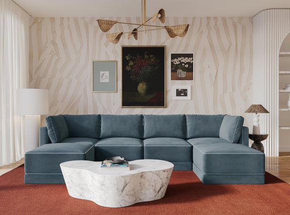 Willow 6-Piece Performance Velvet Modular U Sectional - Blue