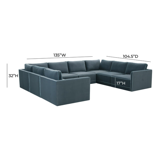 Willow 8-Piece Performance Velvet Modular Large U Sectional - Blue