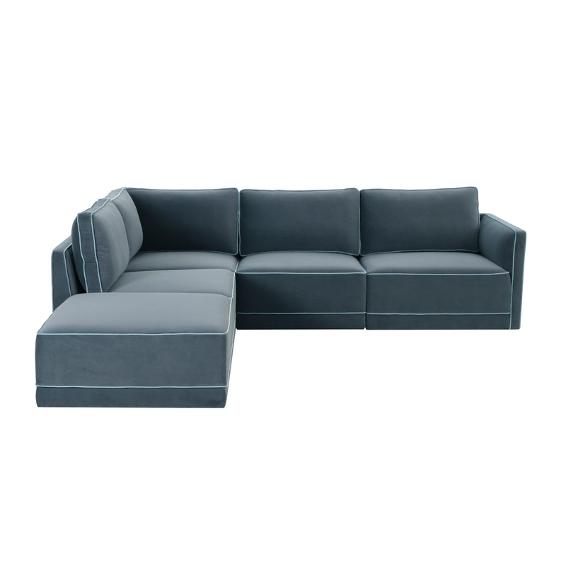 Willow 5-Piece Performance Velvet Modular Left Facing Sectional - Blue