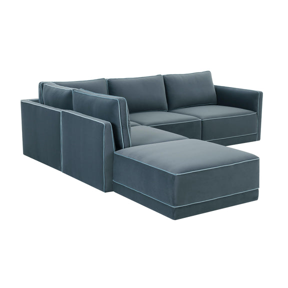 Willow 5-Piece Performance Velvet Modular Left Facing Sectional - Blue