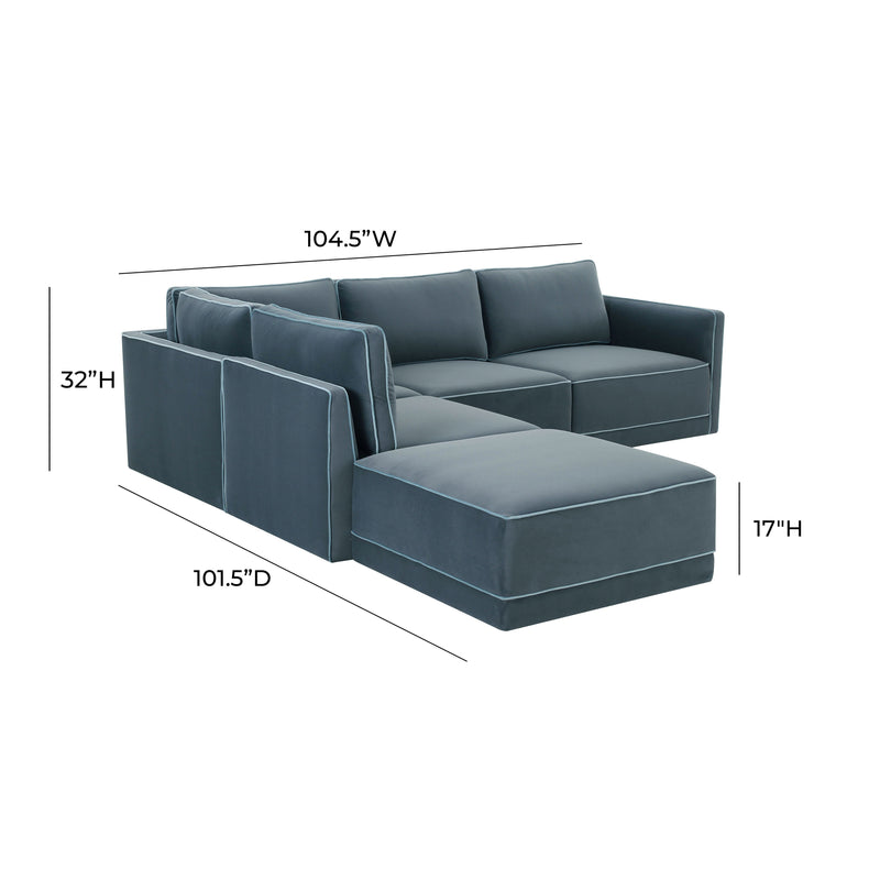 Willow 5-Piece Performance Velvet Modular Left Facing Sectional - Blue