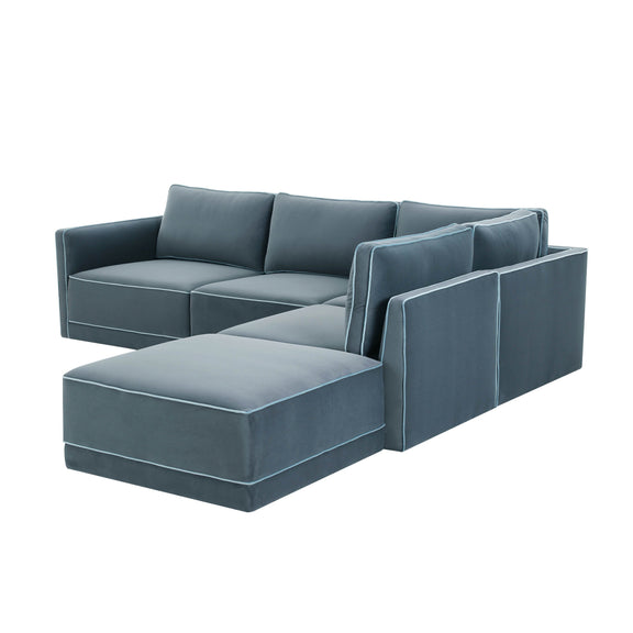 Willow 5-Piece Performance Velvet Modular Right Facing Sectional - Blue