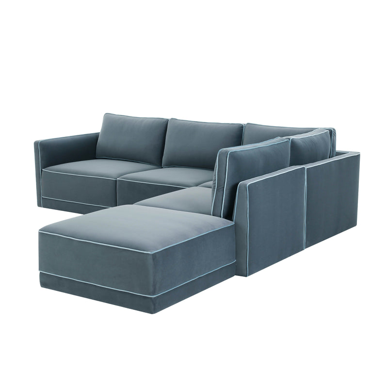 Willow 5-Piece Performance Velvet Modular Right Facing Sectional - Blue
