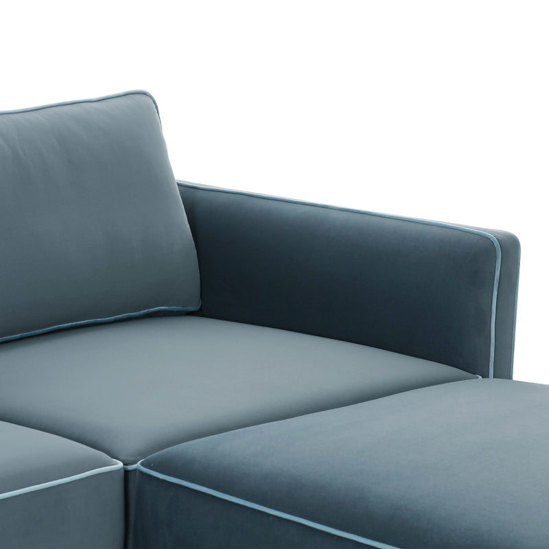 Willow 5-Piece Performance Velvet Modular Right Facing Sectional - Blue