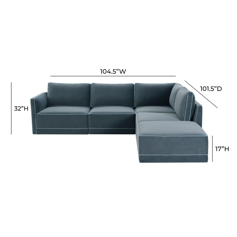 Willow 5-Piece Performance Velvet Modular Right Facing Sectional - Blue