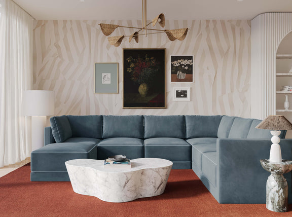 Willow 7-Piece Performance Velvet Modular Large Chaise Sectional - Blue