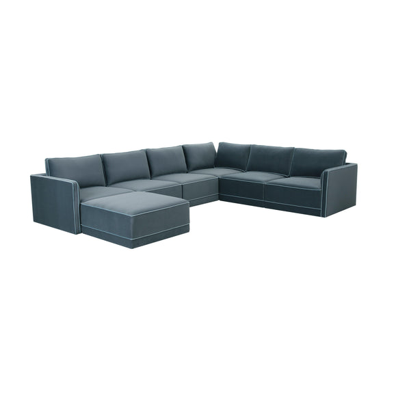 Willow 7-Piece Performance Velvet Modular Large Chaise Sectional - Blue