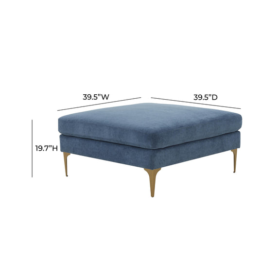 Serena Performance Velvet Ottoman - Blue