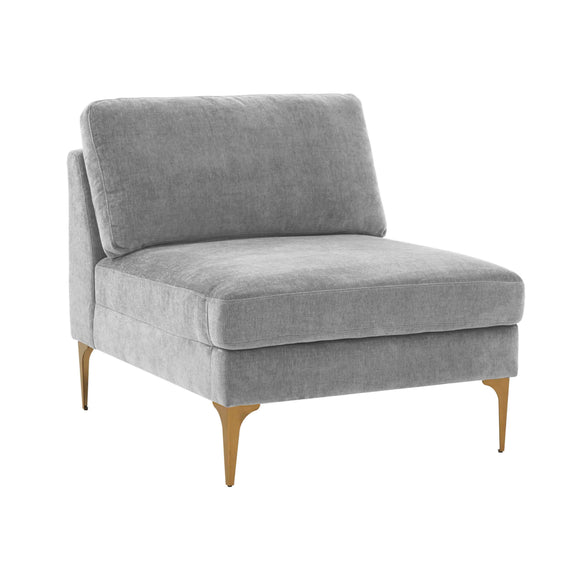 Serena Performance Velvet Modular Armless Chair - Grey