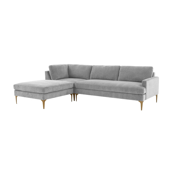 Serena 3-Piece Performance Velvet Chaise Sectional - Grey / LAF