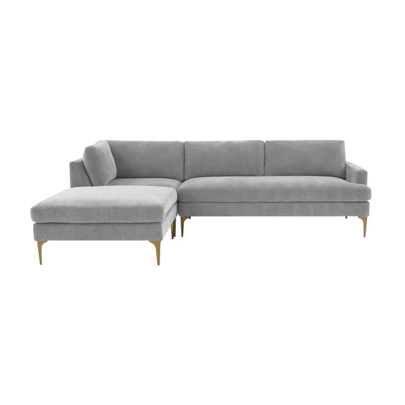 Serena 3-Piece Performance Velvet Chaise Sectional - Grey / LAF