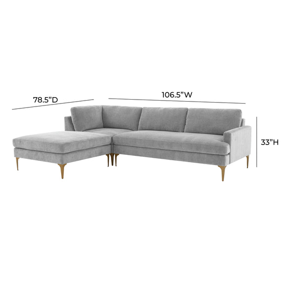 Serena 3-Piece Performance Velvet Chaise Sectional - Grey / LAF