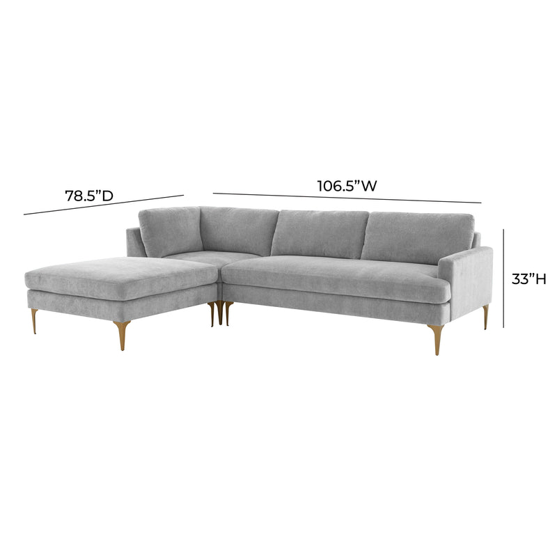 Serena 3-Piece Performance Velvet Chaise Sectional - Grey / LAF