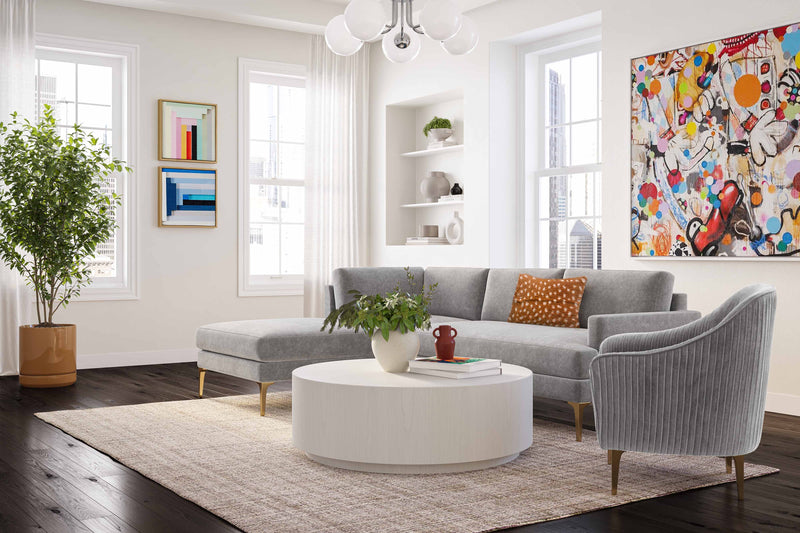 Serena 3-Piece Performance Velvet Chaise Sectional - Grey / LAF
