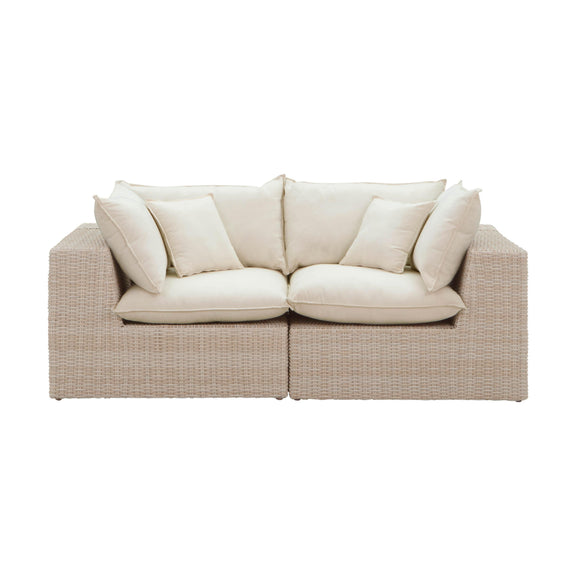 Cali Natural Performance Fabric &amp; Natural Wicker Modular Outdoor Loveseat